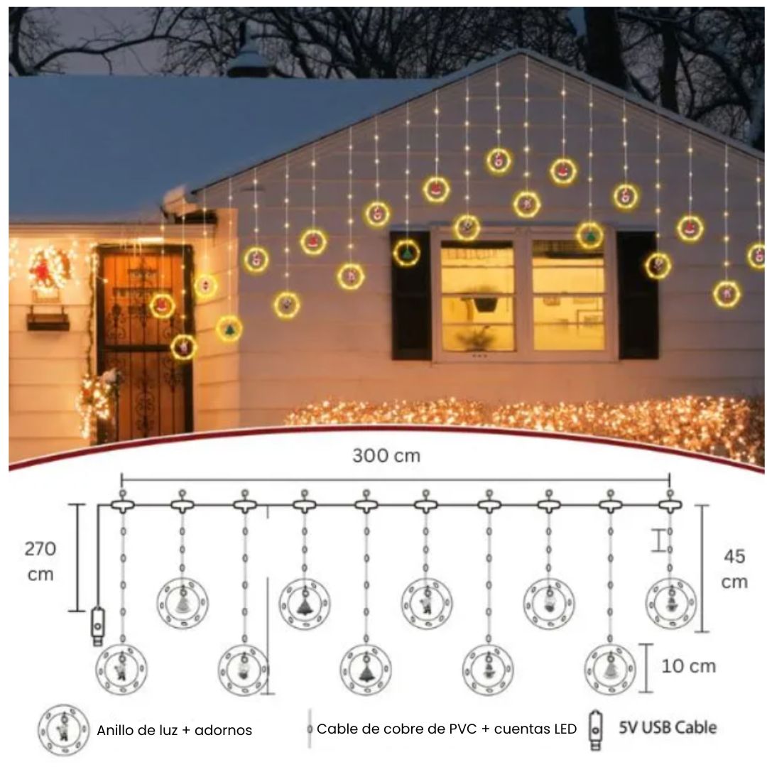 Cortina de Luces LED Navideñas con Aros y Figuras JollyRings