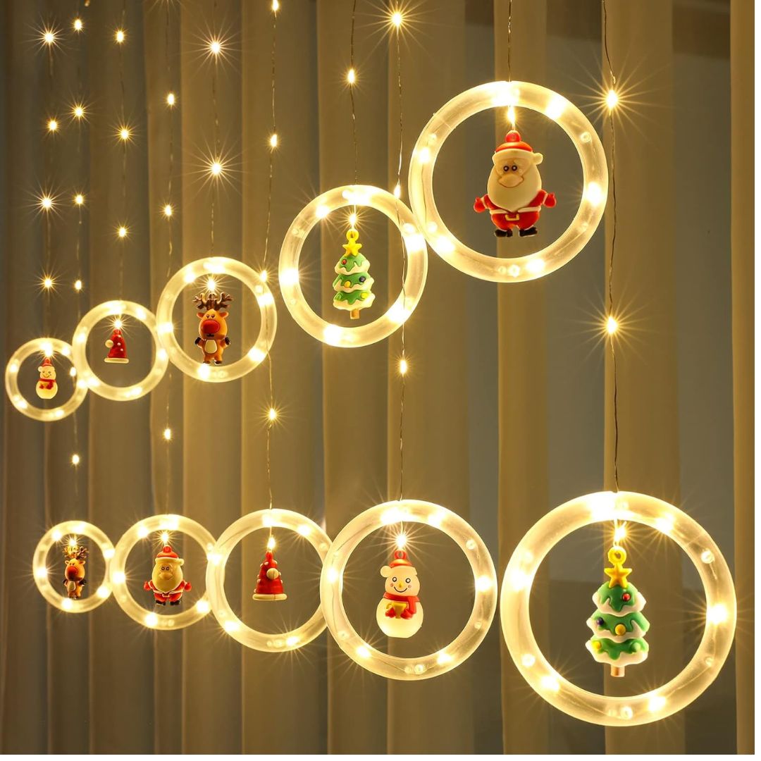 Cortina de Luces LED Navideñas con Aros y Figuras JollyRings